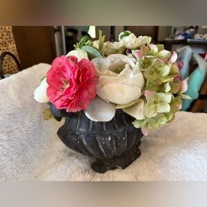 Artificial Floral Arrangement in Black Planter Ranunculus Hydrangeas Roses